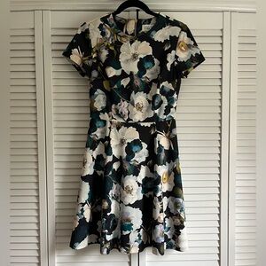 Eliza J Floral Print Scuba Crepe Short Sleeve A-Line Dress Size 6